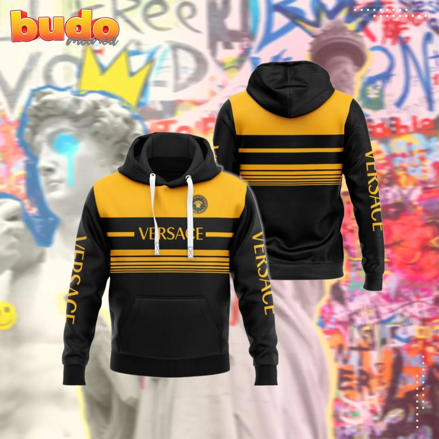 Versace black yellow fashion luxury brand premium hoodie for men women - hot new